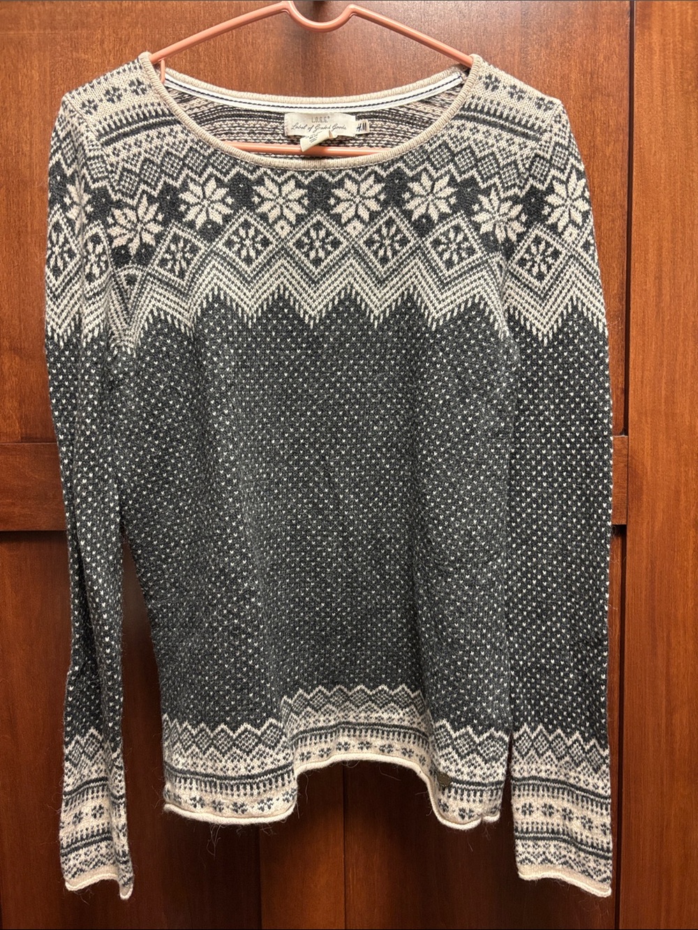 Fair Isle Crewneck Sweater - Charcoal & Cream